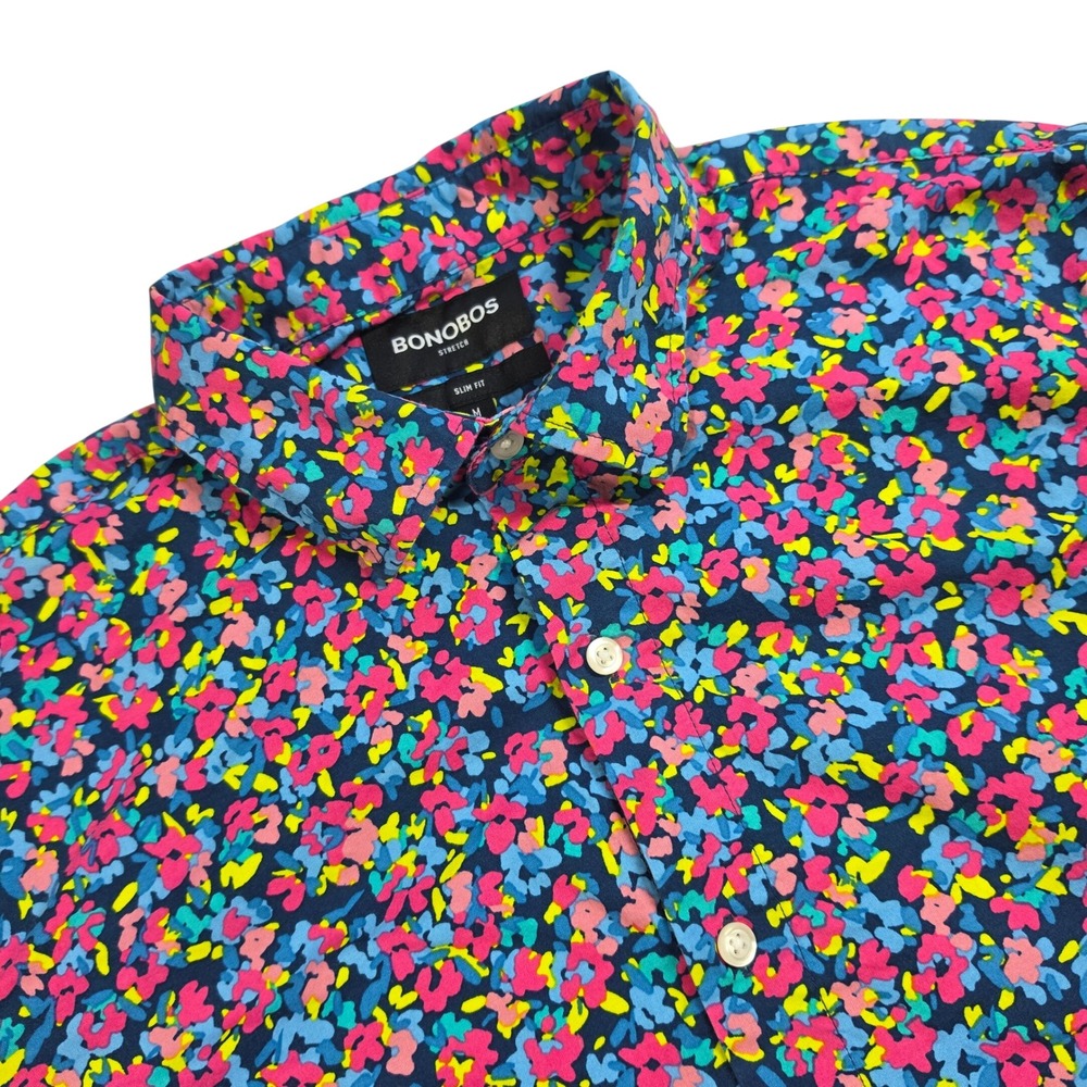 Bonobos Short Sleeve Floral Button Up Shirt Mens Medium Slim Fit Stretch Preppy